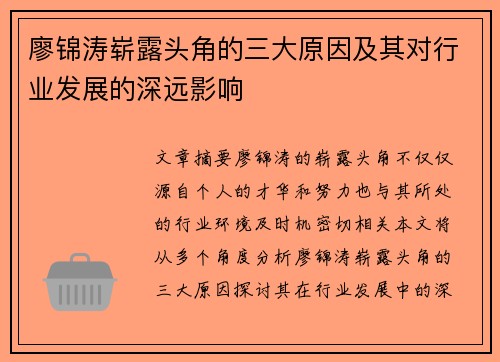 廖锦涛崭露头角的三大原因及其对行业发展的深远影响
